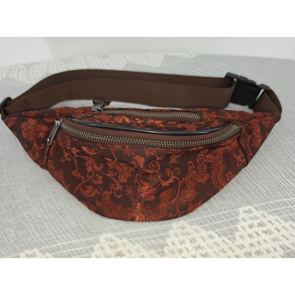 Urban Outfitters Rust Dragon Jacquard Waist Bag Floral Brocade Belt Bag